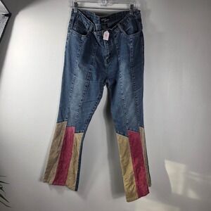 Wild Secret Jeans Vintage Womens Size 11 Flare Leg Blue Corduroy Patchwork Denim